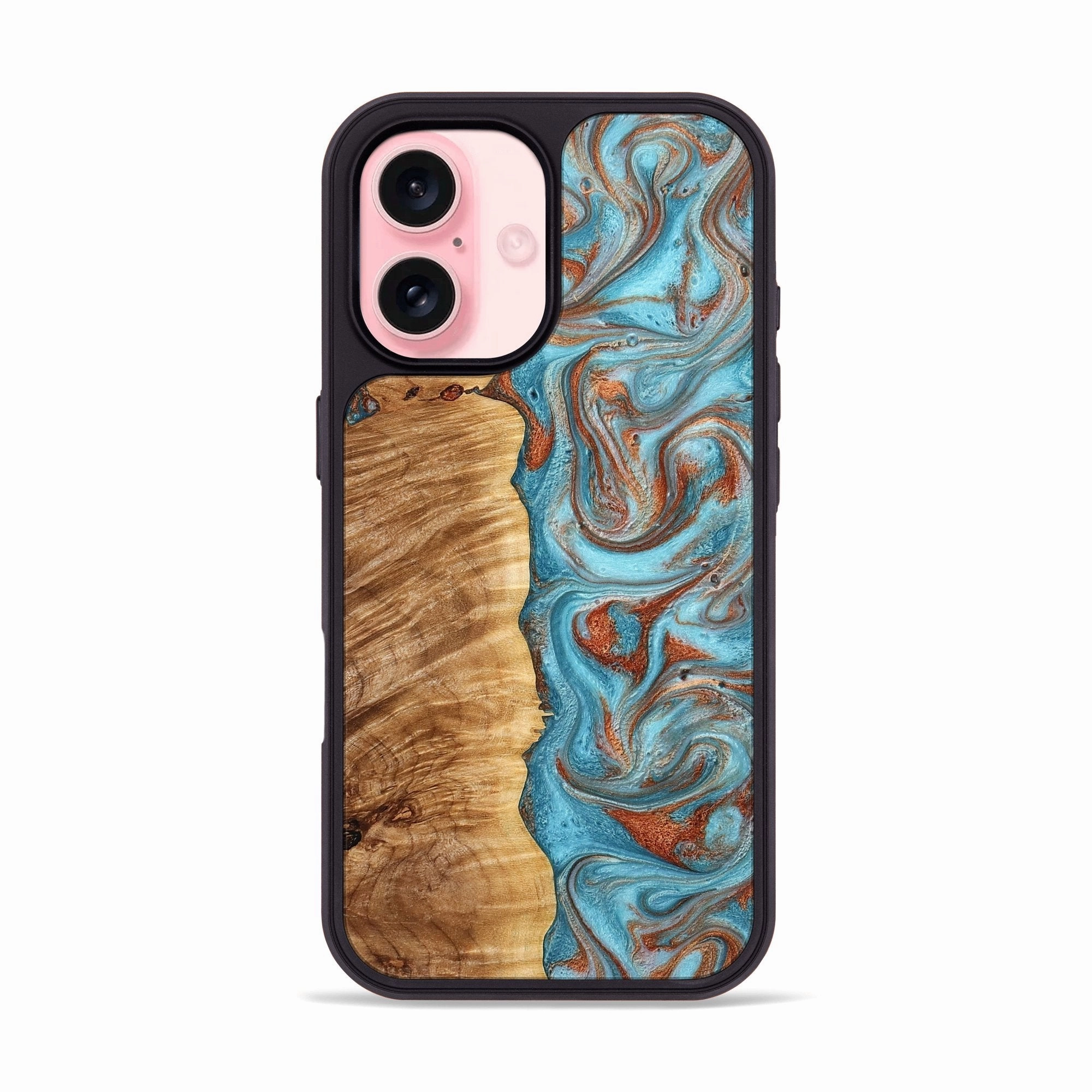 Iphone 16 Wood Phone Case - Elian (Teal & Gold, 776551) Ultra Thin Self Healing