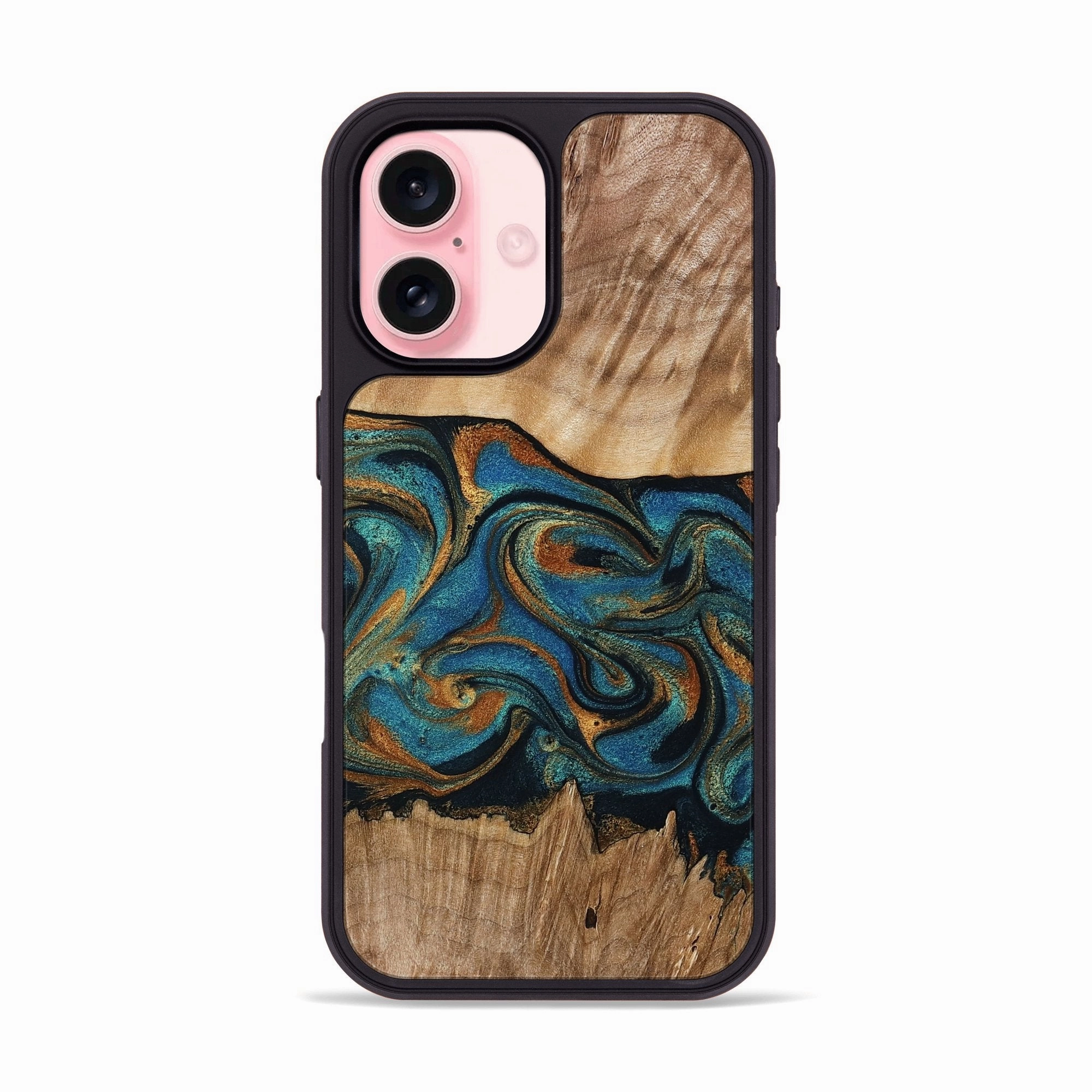 Iphone 16 Wood Phone Case - Fern (Teal & Gold, 769977) Easy Apply High Transparency