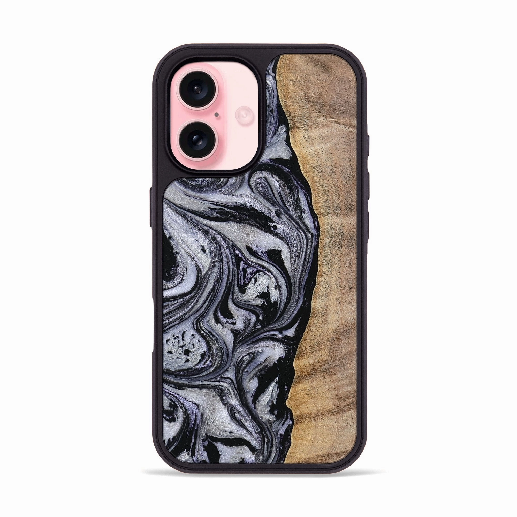 Anti Spy Film Anti Yellowing Film Iphone 16 Wood Phone Case - Fisher (Black & White, 770239)