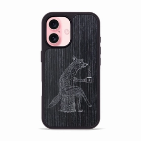 Iphone 16 Wood Phone Case - Fox - Ebony (Curated) Scratch Resistant Coating Fingerprint Shield