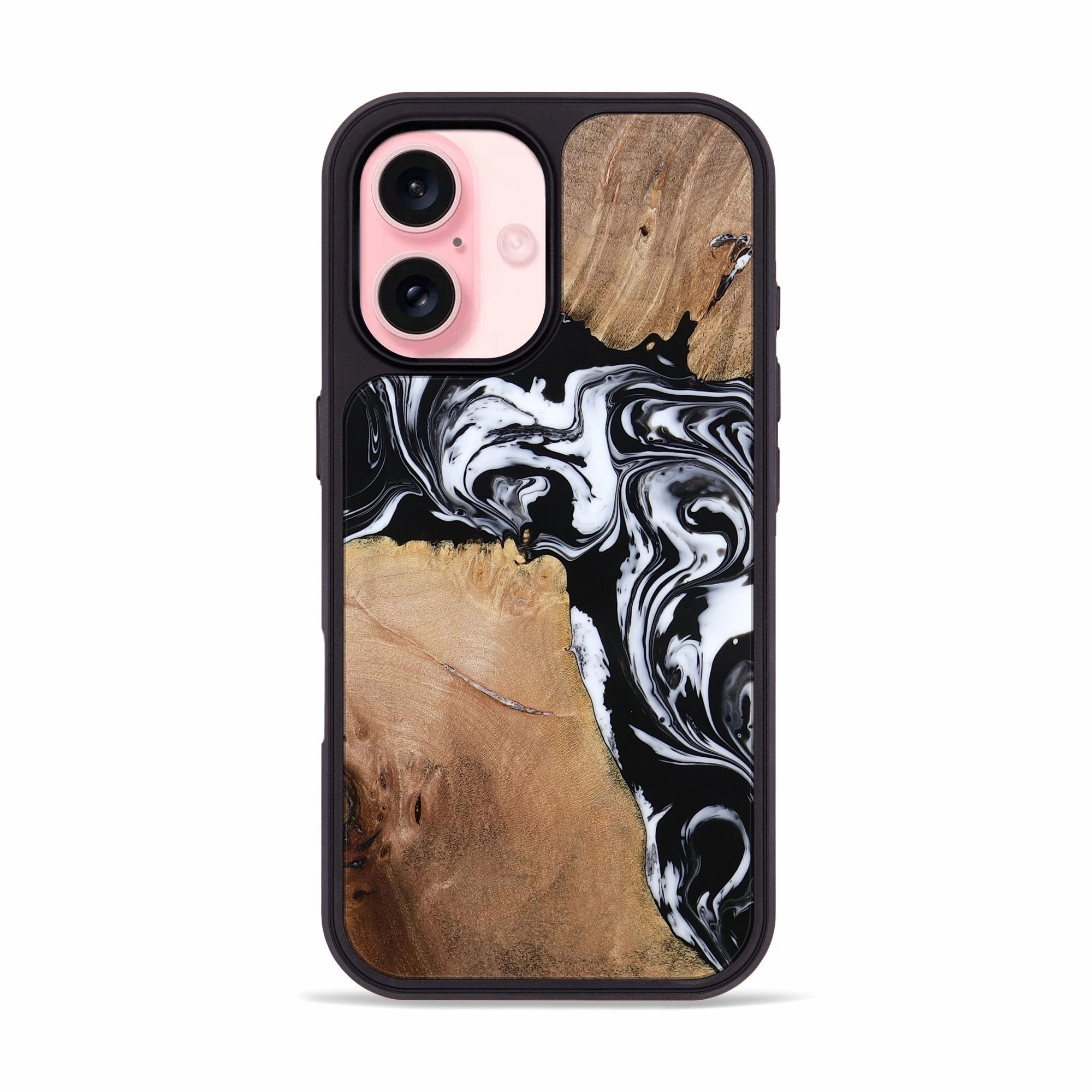 Scratch Resistant Glass Iphone 16 Wood Phone Case - Franco (Black & White, 770059)