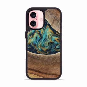 Iphone 16 Wood Phone Case - Gaylord (Teal & Gold, 781337) Anti Reflection Screen