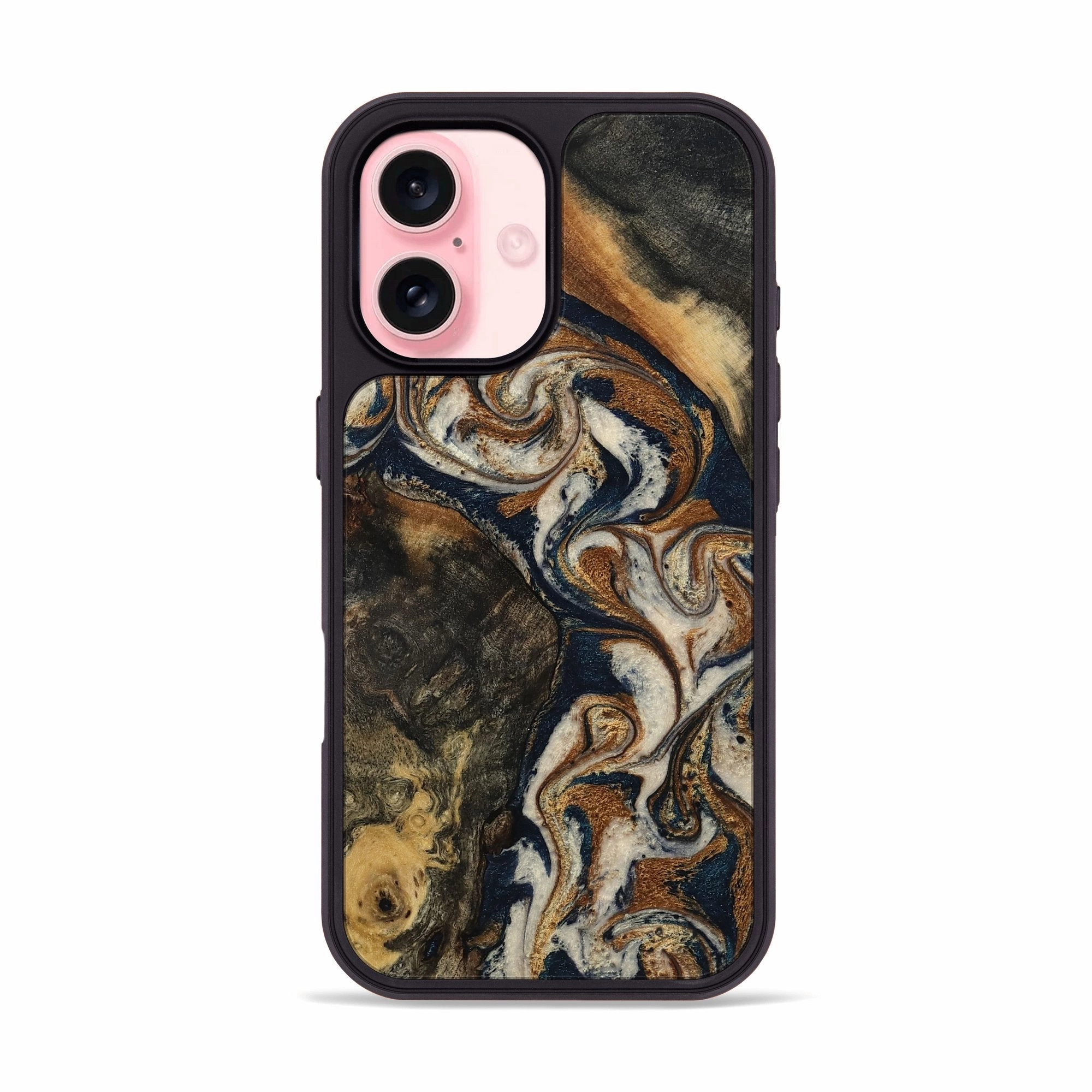 Anti Fingerprint Shield Anti Yellowing Screen Iphone 16 Wood Phone Case - Hali (Teal & Gold, 781343)