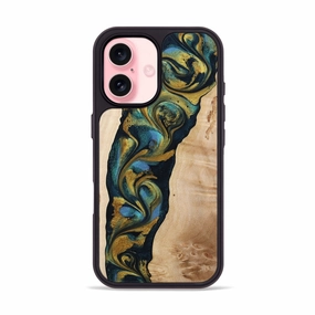 Iphone 16 Wood Phone Case - Harland (Teal & Gold, 773598) HD Clarity Anti Finger Mark