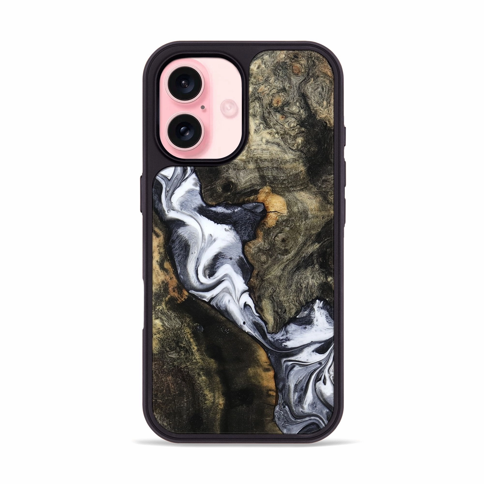 Crystal Clear Screen Ultra Thin Iphone 16 Wood Phone Case - Jason (Black & White, 781636)