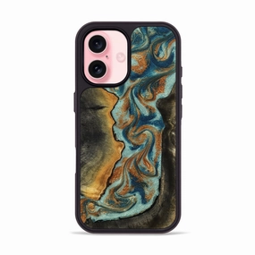 Iphone 16 Wood Phone Case - Jayla (Teal & Gold, 780426) Anti Shock Film Soft Edge