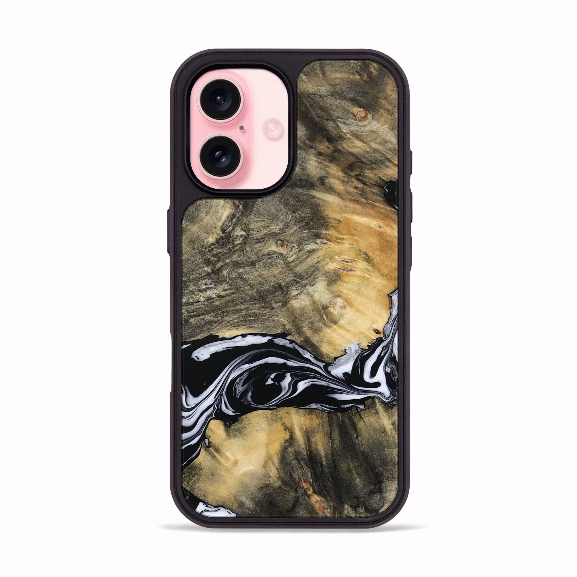 Anti Fingerprint Film Fingerprint Resistant Coating Iphone 16 Wood Phone Case - Jenny (Black & White, 770086)