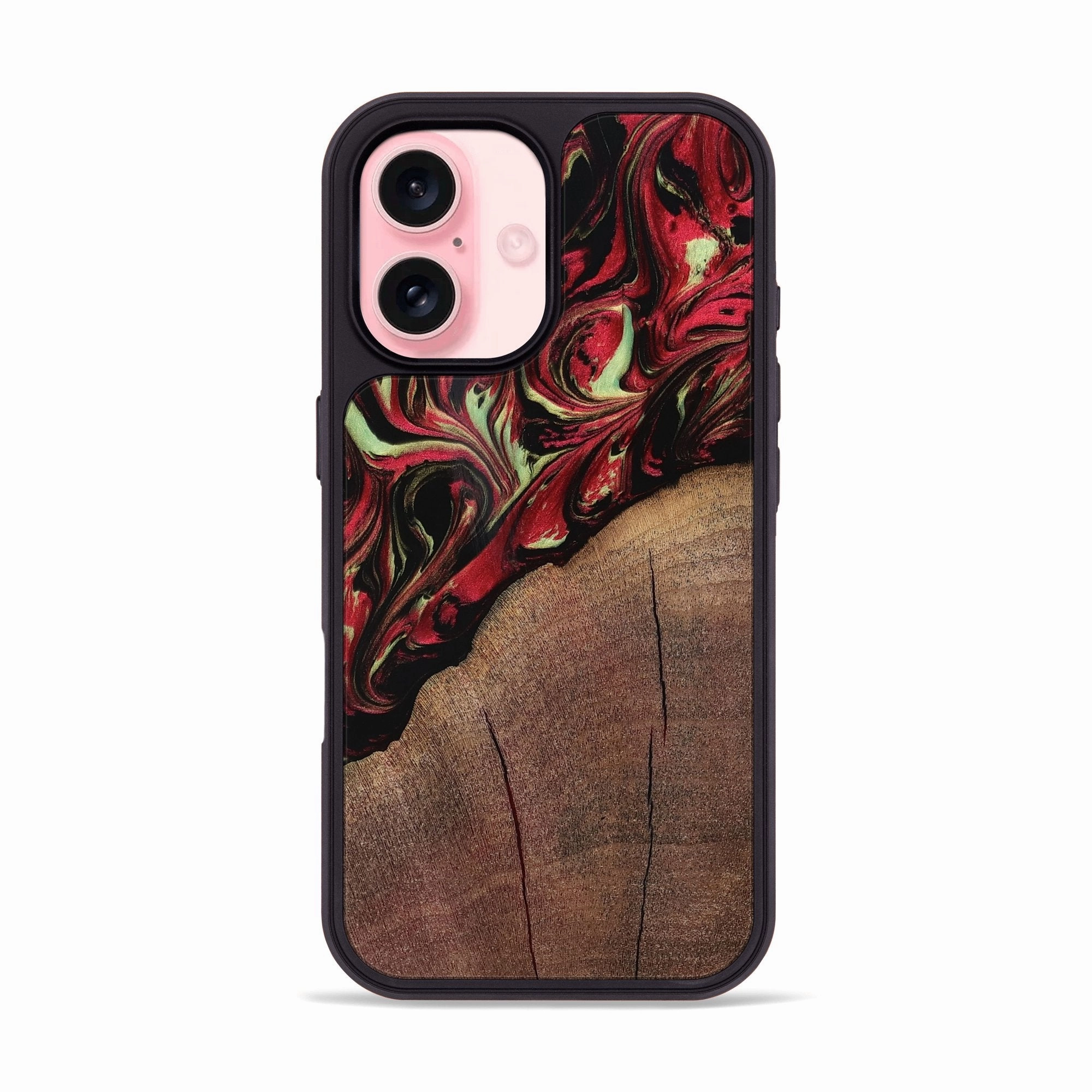 Iphone 16 Wood Phone Case - Jesica (Red, 768560) Anti Finger Mark HD Screen Protector