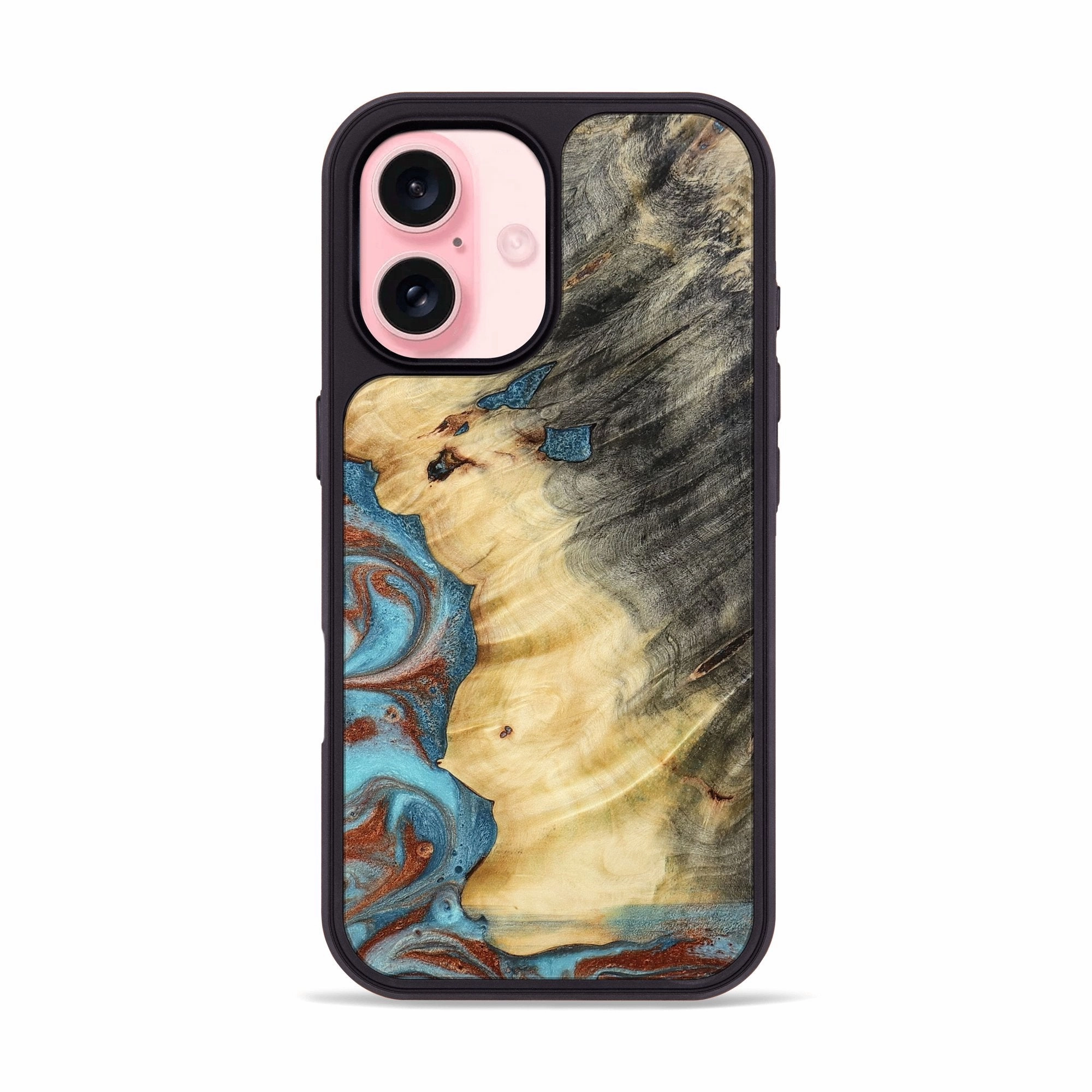 Iphone 16 Wood Phone Case - Julio (Teal & Gold, 772162) Anti Yellowing Anti Oil Film