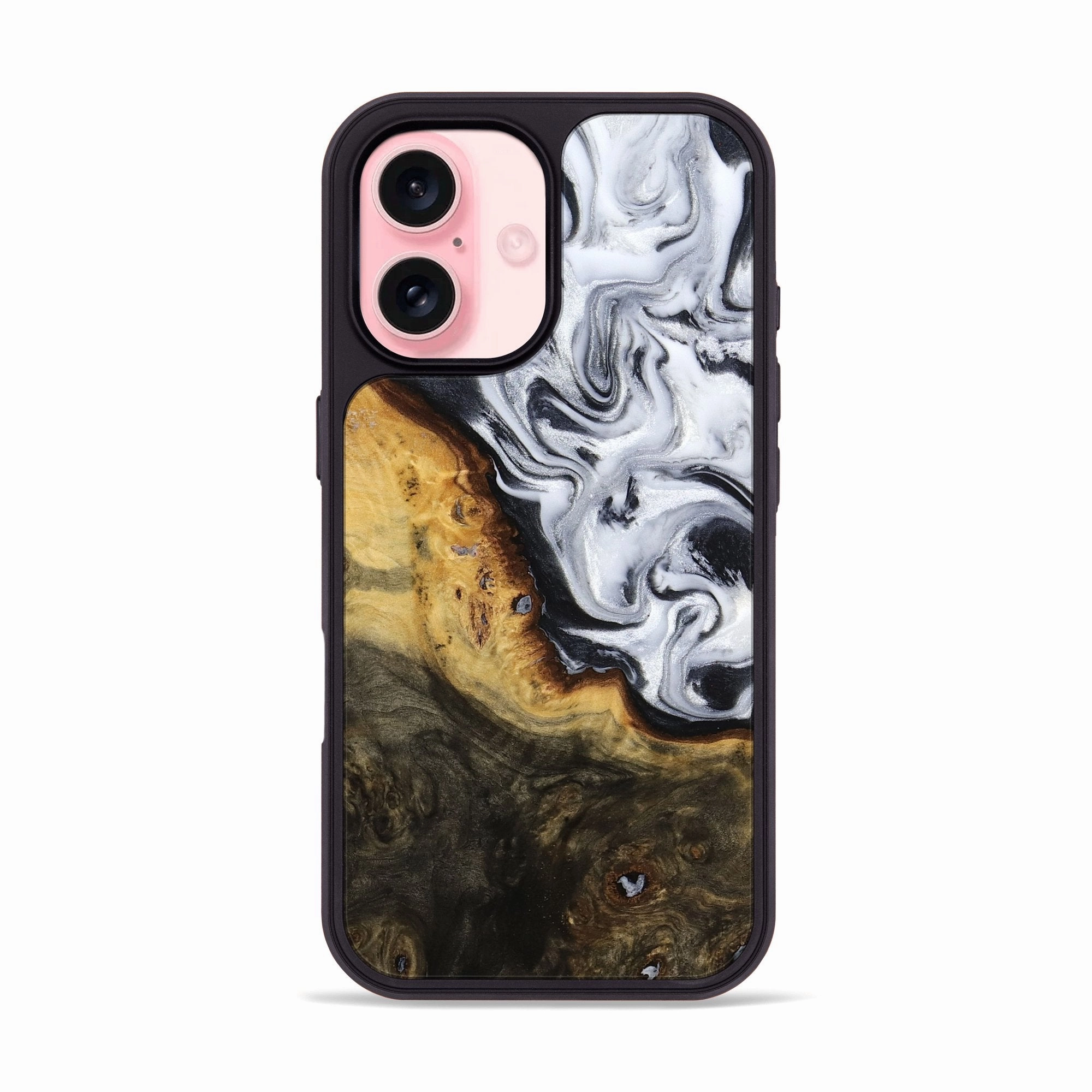 Iphone 16 Wood Phone Case - Kaitlyn (Black & White, 779204) Anti Finger Smear