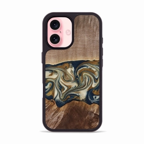 Iphone 16 Wood Phone Case - Karri (Teal & Gold, 771603) Anti Finger Oil Anti Glare Film