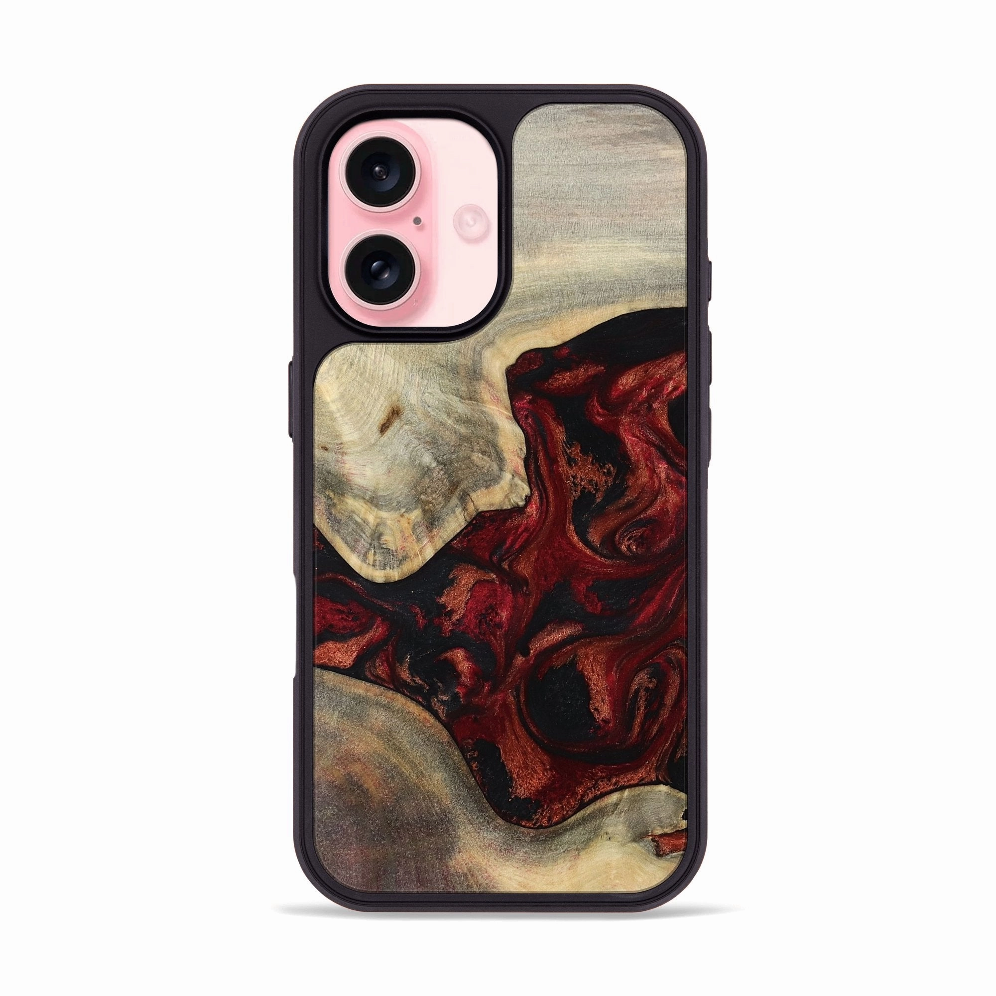 Iphone 16 Wood Phone Case - Kaylin (Red, 781116) Protective Film Rounded Edges