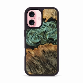 Iphone 16 Wood Phone Case - Khloe (Green, 770966) Reinforced Corners