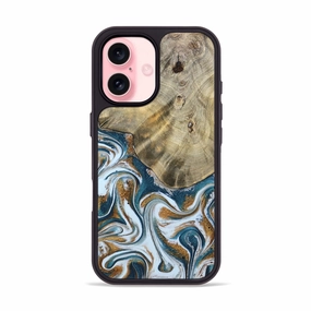 Iphone 16 Wood Phone Case - Kirstin (Teal & Gold, 780494) Anti Reflection Screen