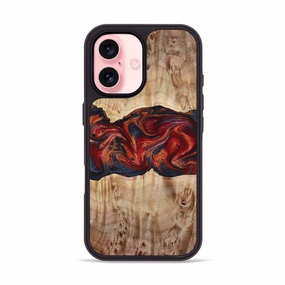 Anti Finger Smear Scratch Resistant Iphone 16 Wood Phone Case - Kristin (Red, 780237)