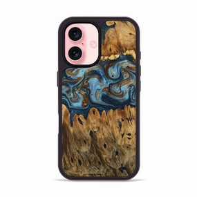 Iphone 16 Wood Phone Case - Kylen (Teal & Gold, 771184) Crystal Clear Screen