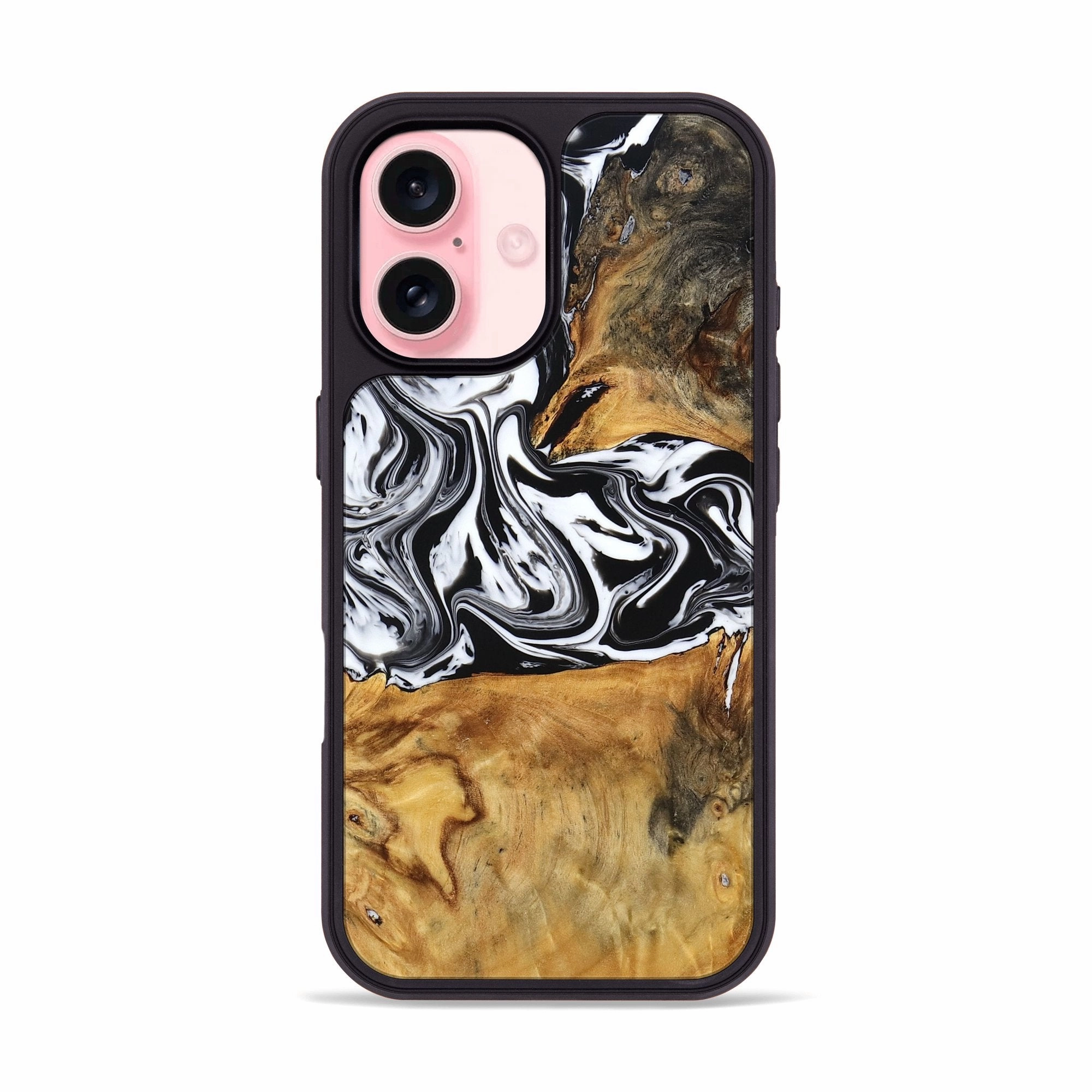 Anti Finger Mark Film Tempered Glass Iphone 16 Wood Phone Case - Laisha (Black & White, 777573)