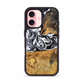 Anti Finger Mark Film Tempered Glass Iphone 16 Wood Phone Case - Laisha (Black & White, 777573)