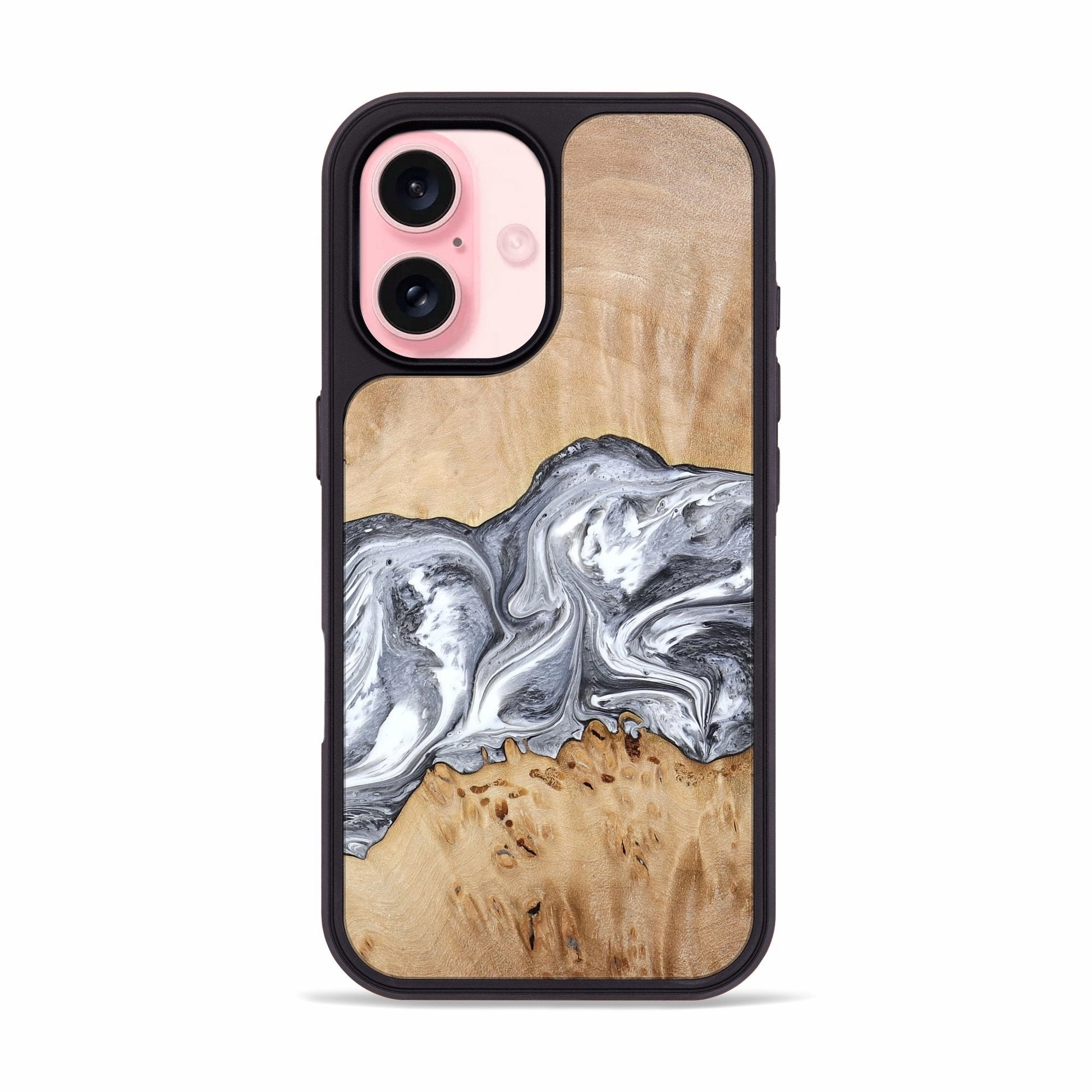 Ultra Thin Protective Layer Iphone 16 Wood Phone Case - Lea (Black & White, 773635)