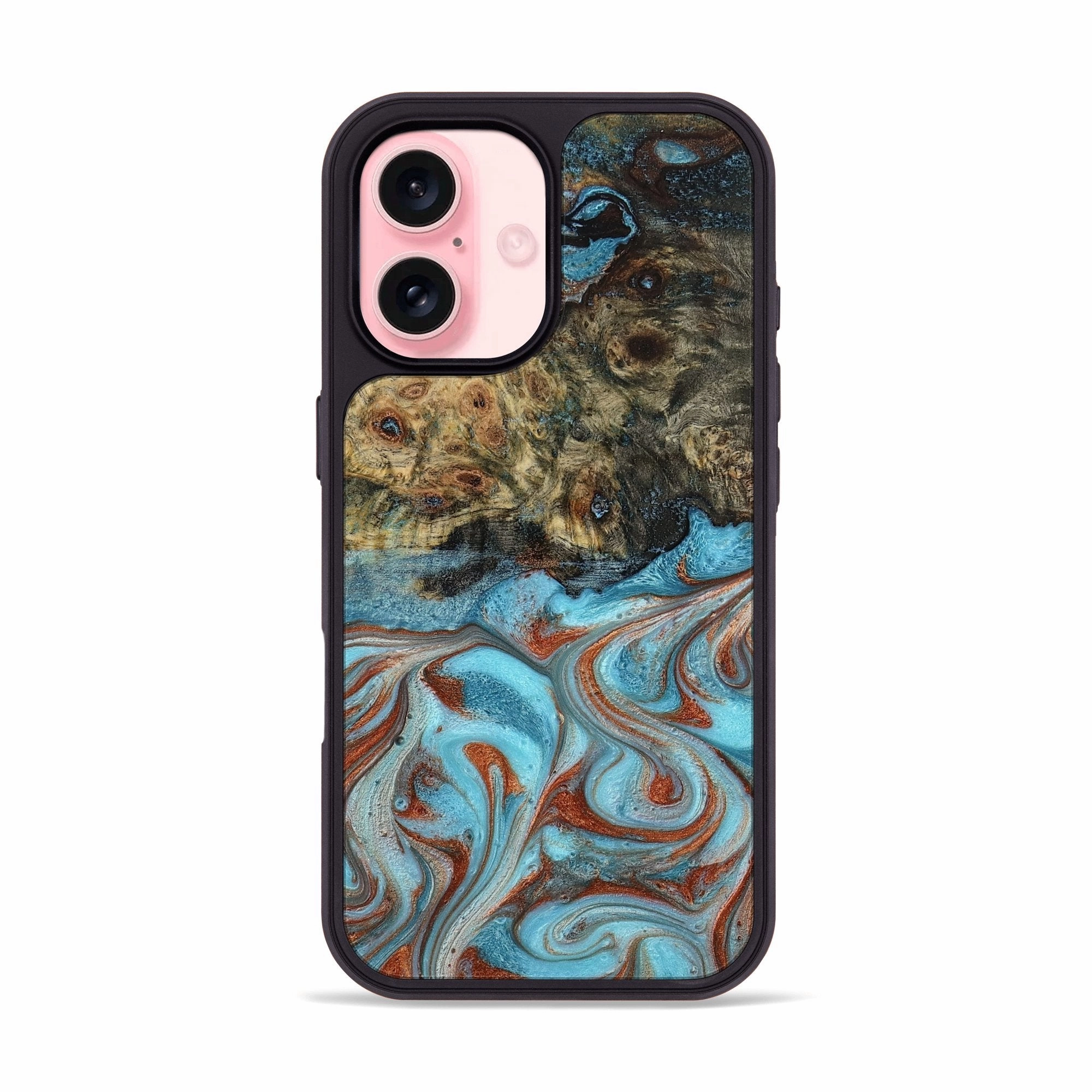 Tempered Screen Protector Anti Reflection Screen Iphone 16 Wood Phone Case - Londyn (Teal & Gold, 777557)