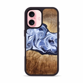 Iphone 16 Wood Phone Case - Lucie (Blue, 777009) Fingerprint Repellent Anti Finger Grease Film