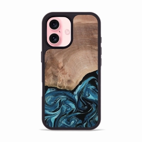 Iphone 16 Wood Phone Case - Lucille (Blue, 762827) Easy Installation Fingerprint Repellent