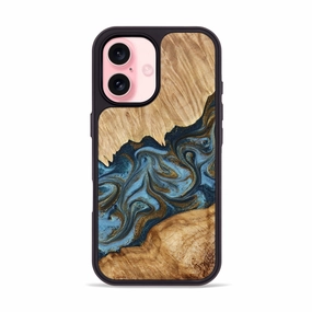 Iphone 16 Wood Phone Case - Lupe (Teal & Gold, 775874) Anti Dust Shock Proof Film