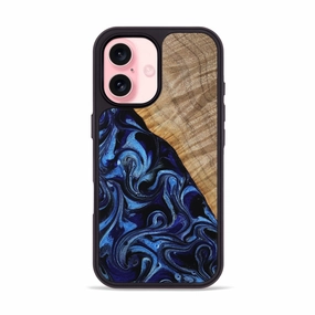 Iphone 16 Wood Phone Case - Marcy (Blue, 773437) Tempered Glass