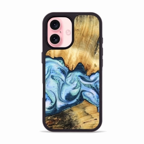 Iphone 16 Wood Phone Case - Maryam (Blue, 781798) Fingerprint Resistant Coating Edge Guard