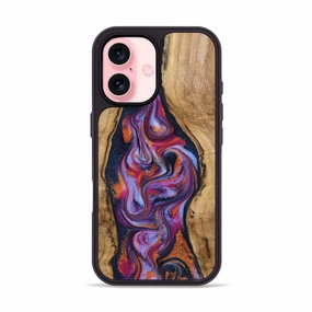 Bubble Free Installation Impact Resistant Iphone 16 Wood Phone Case - Maudie (Blue, 776205)