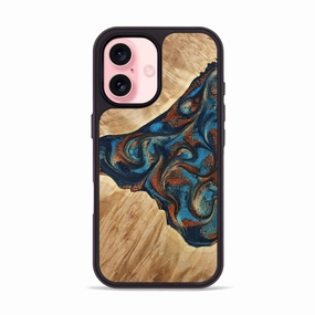 Iphone 16 Wood Phone Case - Mervin (Teal & Gold, 778581) Anti Finger Grease HD Screen Protector