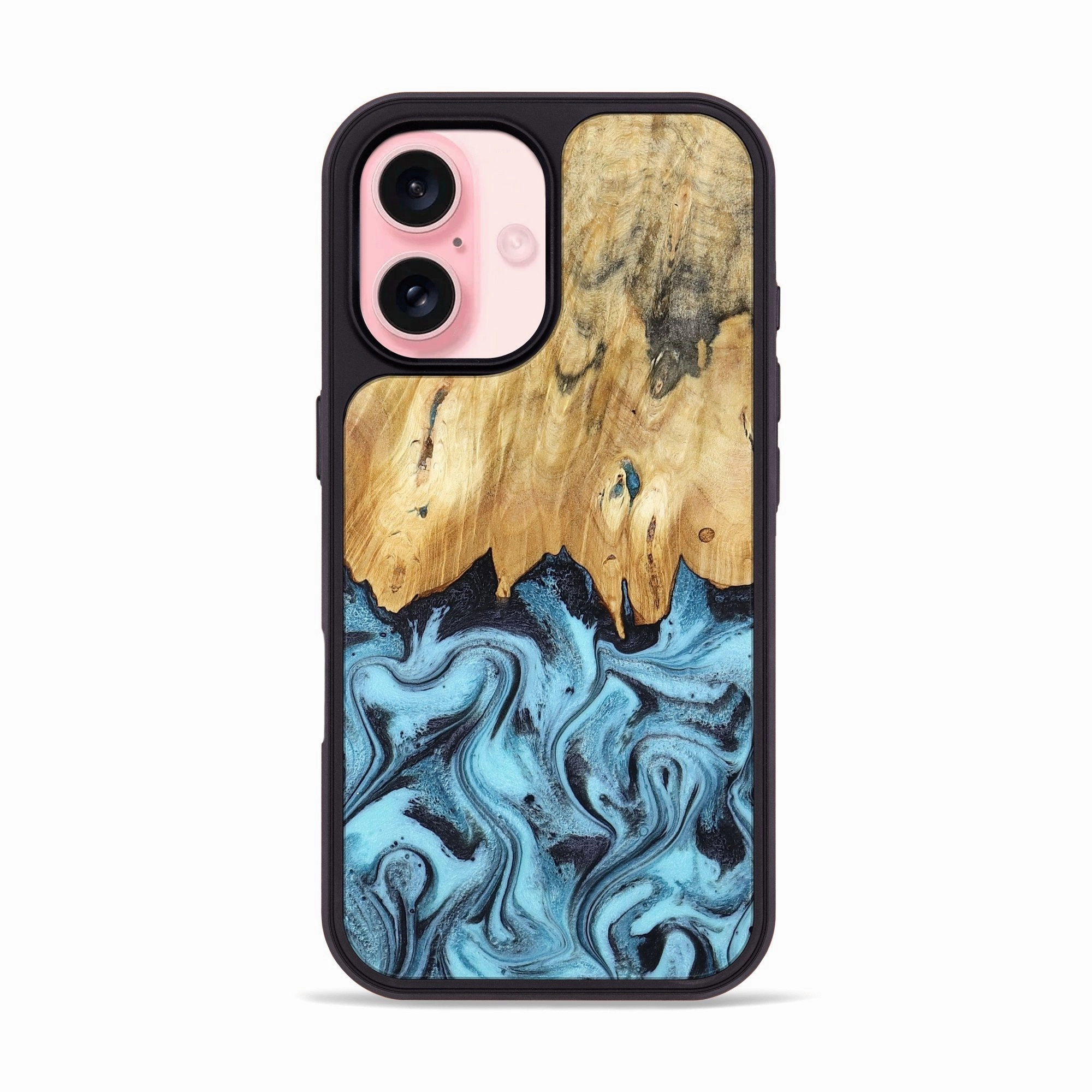 Scratch Resistant Shock Proof Film Iphone 16 Wood Phone Case - Micah (Blue, 781804)