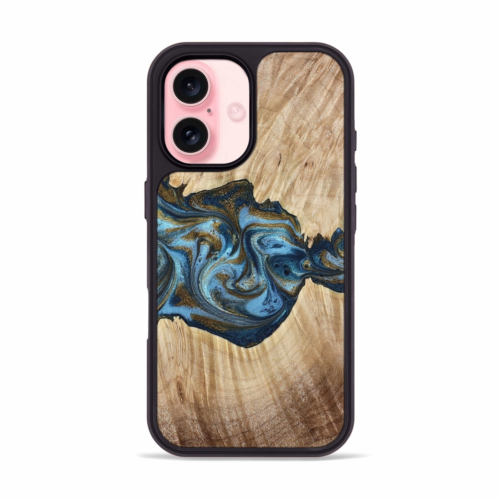 Scratch Proof Glass Iphone 16 Wood Phone Case - Minerva (Teal & Gold, 780173)