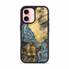 Iphone 16 Wood Phone Case - Misty (Teal & Gold, 772146) Anti Glare Anti Fingerprint Coating