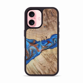 Tempered Glass Iphone 16 Wood Phone Case - Mustafa (Teal & Gold, 780976)