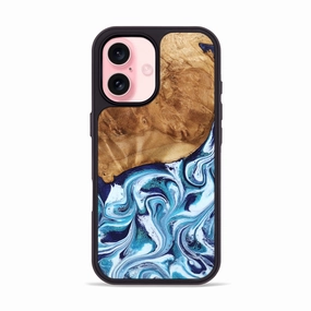 Privacy Screen Anti Reflection Iphone 16 Wood Phone Case - Nayely (Blue, 777608)
