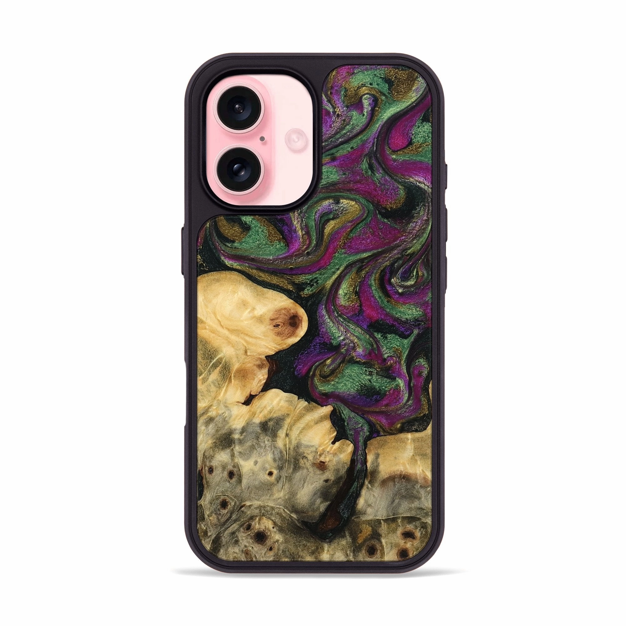 Iphone 16 Wood Phone Case - Nigel (Green, 779575) Case Friendly Bubble Resistant Film