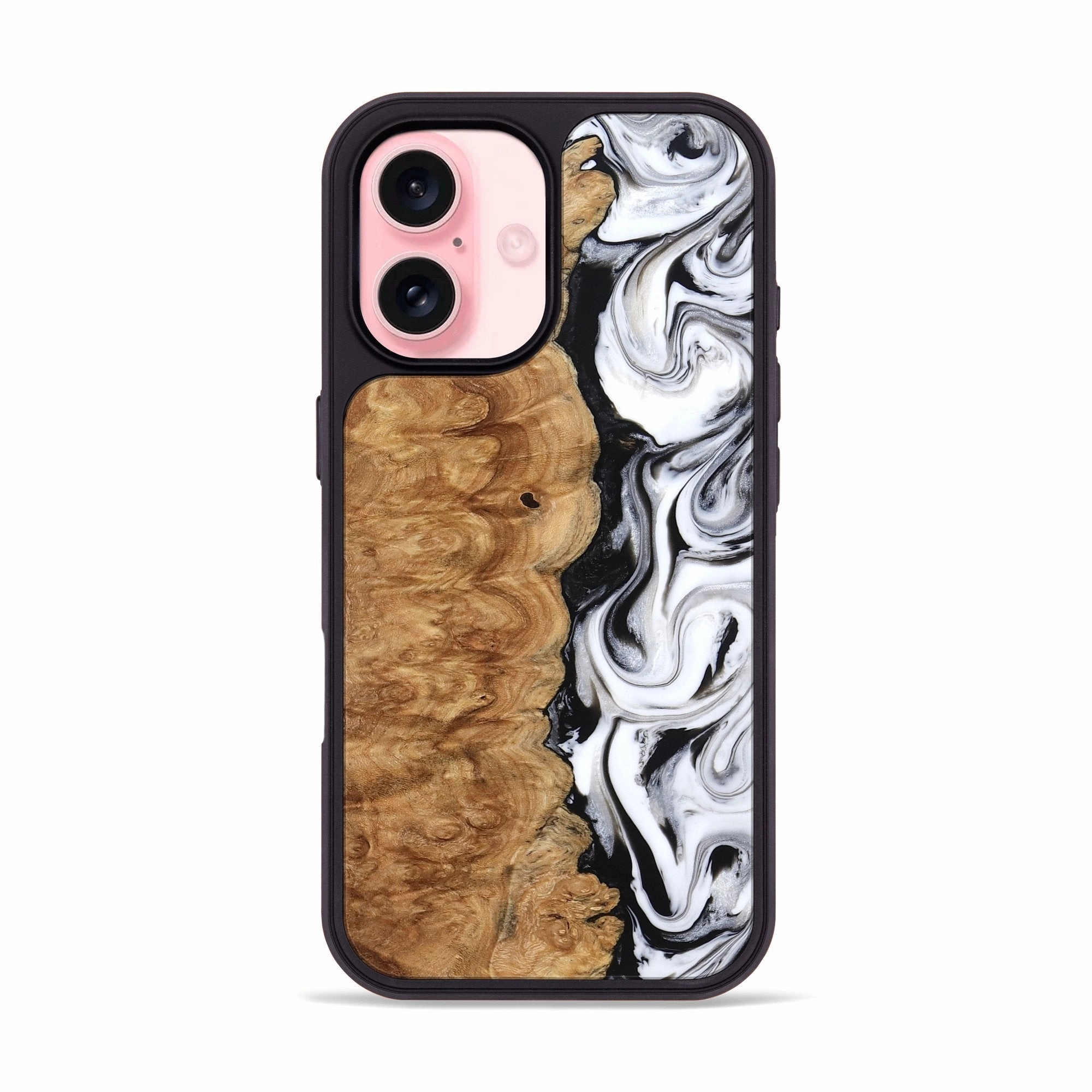 Iphone 16 Wood Phone Case - Nira (Black & White, 775402) Anti Reflection Easy Installation