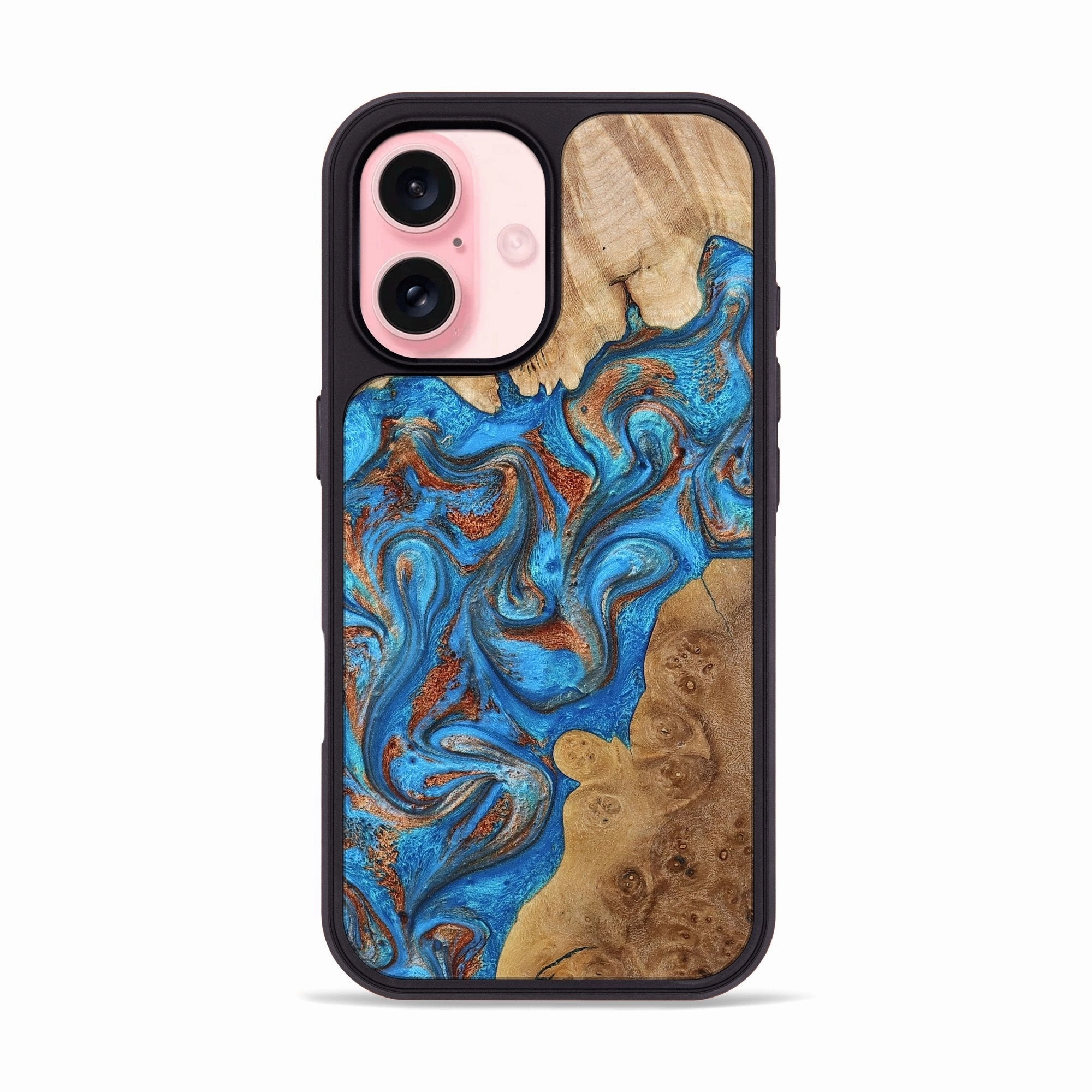Anti Yellowing Screen Iphone 16 Wood Phone Case - Ocie (Teal & Gold, 781140)