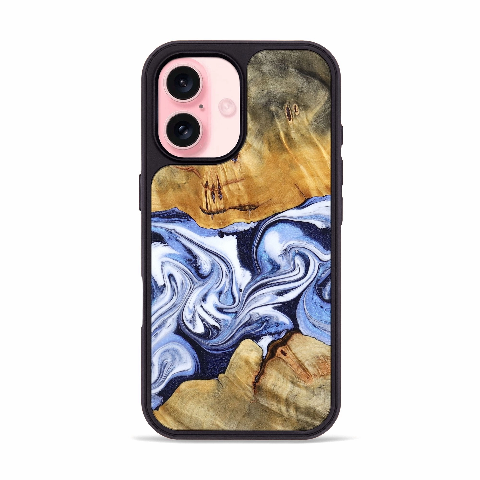 Shock Absorption Anti Reflection Coating Iphone 16 Wood Phone Case - Oswaldo (Blue, 777630)