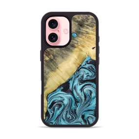 Soft Edge Anti Scratch Coating Iphone 16 Wood Phone Case - Paisley (Blue, 773931)