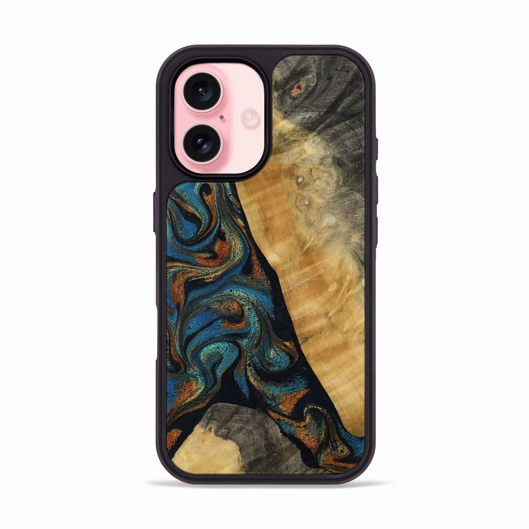 Iphone 16 Wood Phone Case - Phyllis (Teal & Gold, 770126) Anti Fingerprint Shield