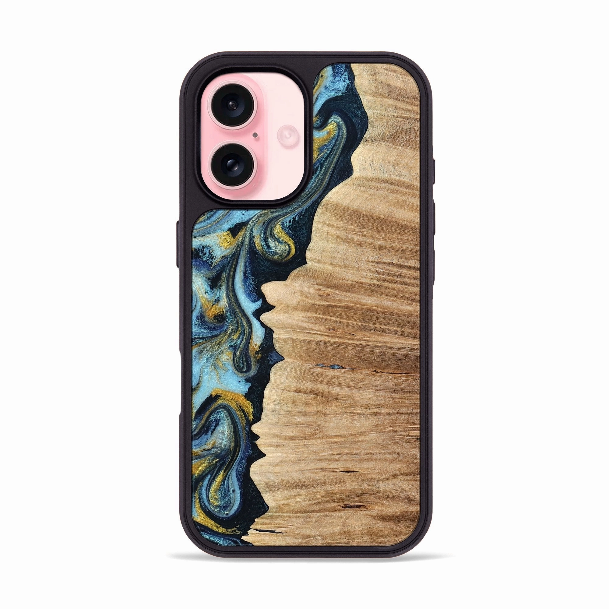 Iphone 16 Wood Phone Case - Ridge (Teal & Gold, 776254) Grip Friendly Anti Fingerprint Screen