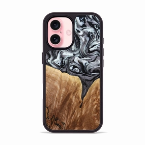 Anti Yellowing Water Resistant Iphone 16 Wood Phone Case - Rubin (Black & White, 775656)