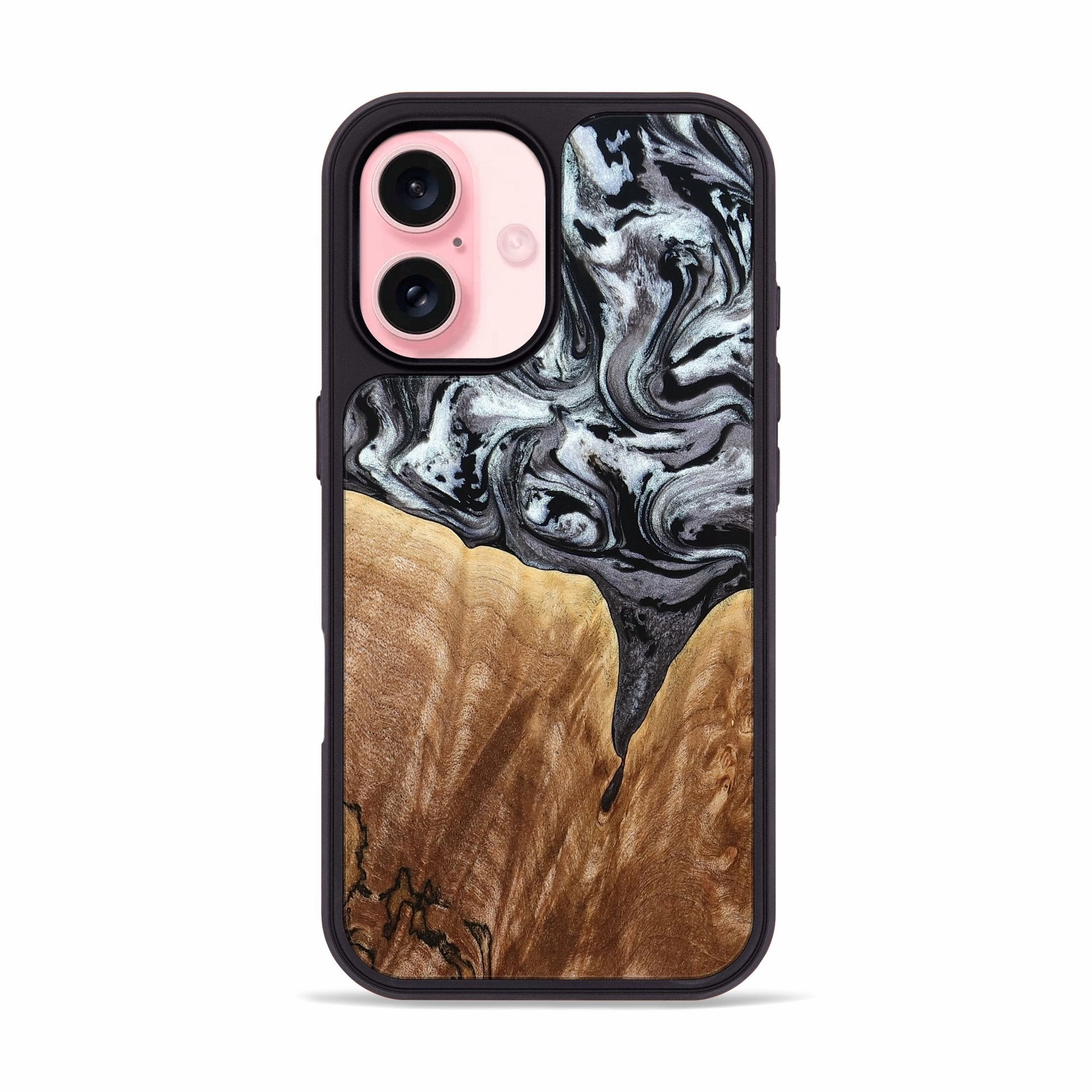 Anti Yellowing Water Resistant Iphone 16 Wood Phone Case - Rubin (Black & White, 775656)