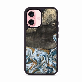 Iphone 16 Wood Phone Case - Rubye (Teal & Gold, 781104) Edge to Edge Protection HD Screen Protector