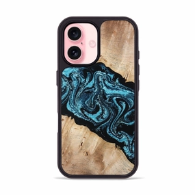 Iphone 16 Wood Phone Case - Russ (Blue, 781803) Case Friendly Anti Reflection Coating