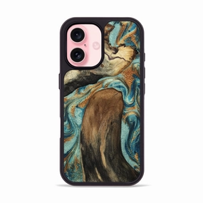 Iphone 16 Wood Phone Case - Saniyah (Teal & Gold, 781703) Bubble Free Screen Anti Shock Film