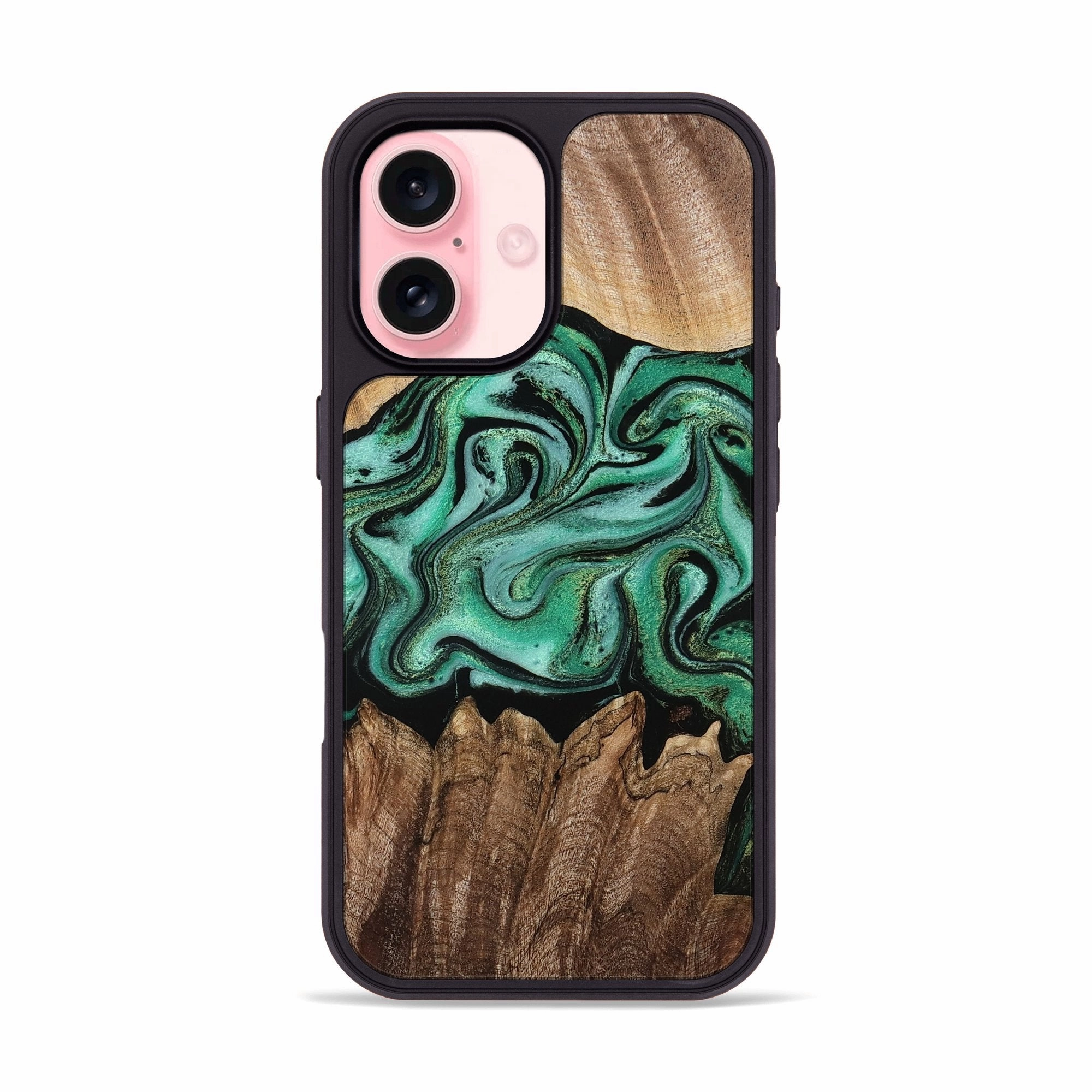 Iphone 16 Wood Phone Case - Selina (Green, 770083) Anti Finger Grease Film Edge to Edge Protection