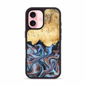 Iphone 16 Wood Phone Case - Shad (Teal & Gold, 779558) Shock Guard High Transparency